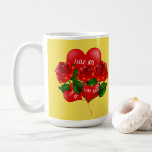 I Love You Romantic Mug - Roses & Red Hearts