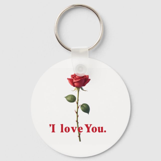 I Love You Rose Romantic Design Keychain (Front)