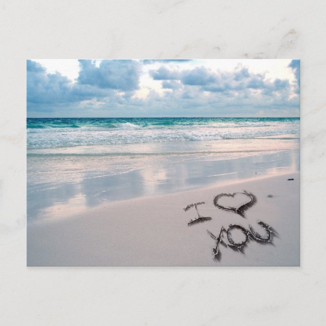 I Love You, Sand Writing on the Beach Postcard (Front)