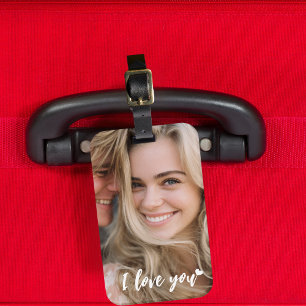 I Love You script heart and Custom Photo Simple Luggage Tag