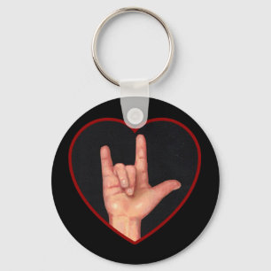 I LOVE YOU SIGN LANGUAGE ON BLACK KEYCHAIN
