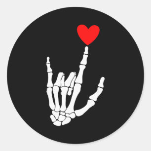 I Love You Skeleton Hand Sign Asl Heart Valentines Classic Round Sticker