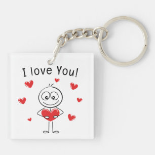 I Love You Stick Figure Cute Hearts Keychain