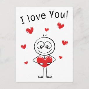 I Love You Stick Figure Cute Hearts Postcard