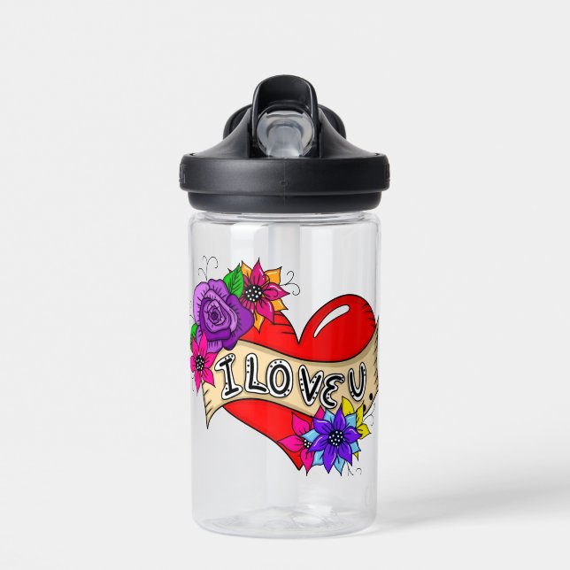 I Love You | Street Art Urban Heart   Water Bottle (Front)