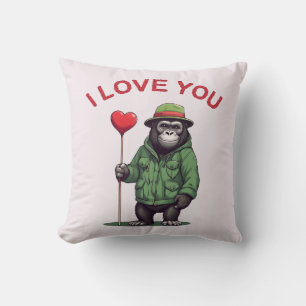 I Love You - Süßer schüchterner Gorilla mit Herz Throw Pillow