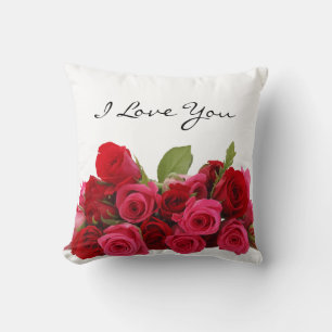 I Love You Sweetheart Red and Pink Roses Throw Pillow