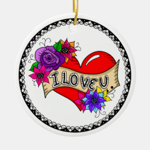 I Love You Tattoo Heart Art Personalized Ceramic Ornament