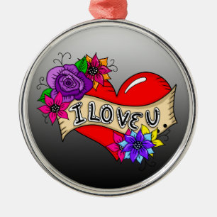 I Love You   Tattoo Heart Art Personalized Metal Ornament