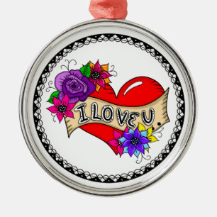 I Love You Tattoo Heart Art Personalized Metal Ornament