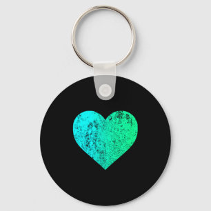 I Love You Teal Heart Distressed Valentine's Day Keychain