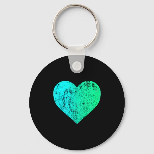 I Love You Teal Heart Distressed Valentine's Day  Keychain (Front)