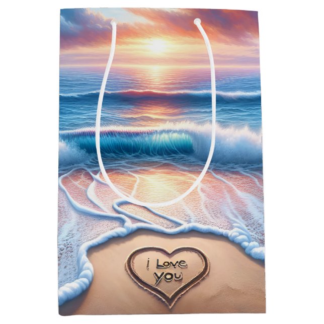 I Love You Text In Beach Sand  Medium Gift Bag (Front)