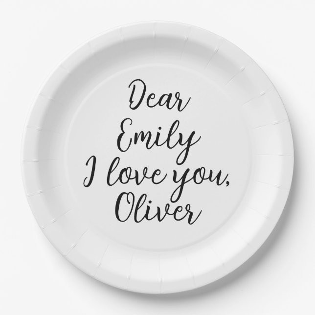  I Love You Text Template Paper Plate (Front)