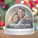 I Love You The Most Romantic Couple Photo Custom Snowglobe<br><div class="desc">I Love You The Most Romantic Couple Modern Photo Template Custom Snow Globes features your favourite photo with your personalized names with the customizable text "I love you" in modern calligraphy script. Makes a fantastic gift for Christmas, holidays, birthday, anniversary, Valentine's Day and more. Personalize by editing the text in...</div>