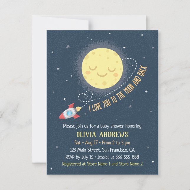 I Love You to the Moon and Back Baby Shower Invitation (Front)