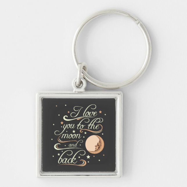 I Love You To The Moon And Back Black Keychain (Front)