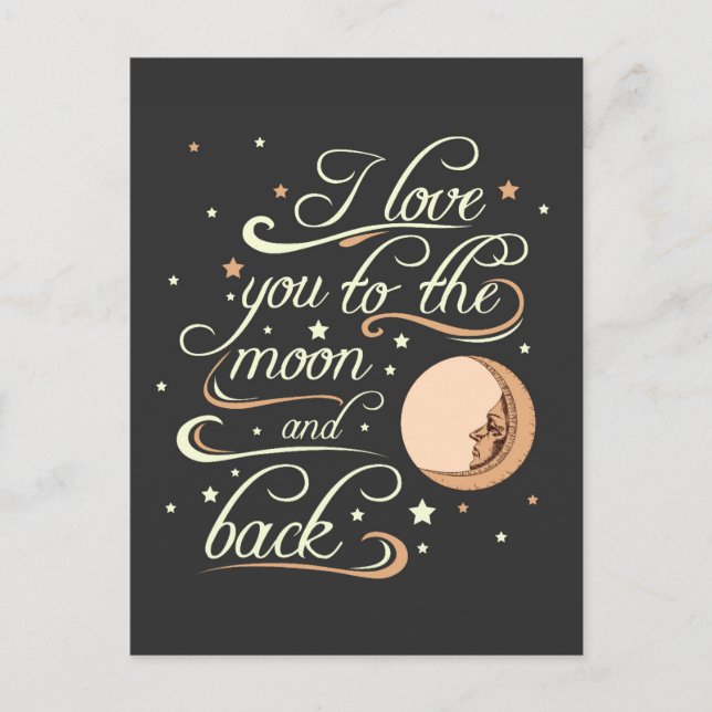 I Love You To The Moon And Back Black Postcard (Front)