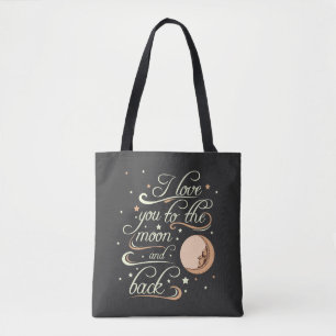 I Love You To The Moon And Back Black Tote Bag