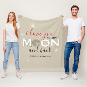 I Love You to the Moon and Back   Couples Names Fleece Blanket