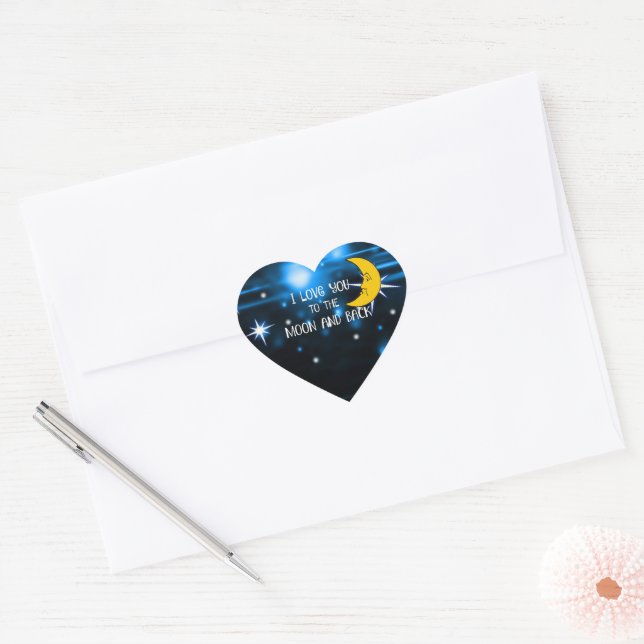 I Love You to the Moon and Back Heart Sticker (Envelope)