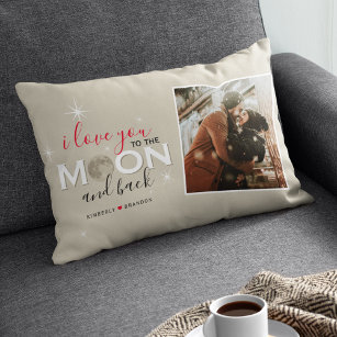 I Love You to the Moon and Back   Names & Photo Lumbar Pillow