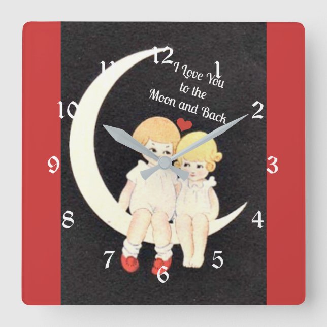 I Love You to the Moon and Back, popular design Square Wall Clock (Front)