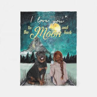 I Love You To The Moon And Back Rottweiler Fleece Blanket