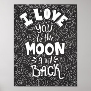 I Love You to the Moon and Back Rustic Chalkboard Poster