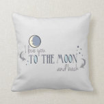I Love You to the Moon and Back Throw Pillow<br><div class="desc">In Sam McBratney's children's book "Guess How Much I Love You, " Big Nutbrown Hare says to Little Nutbrown Hare, "I love you right up to the moon... and back." This graphic has a sweet imagine of the man in the moon with the text "I love you to the moon...</div>