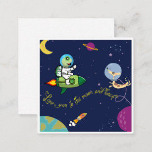 "I love you to the moon and Back" Turtle in space Card