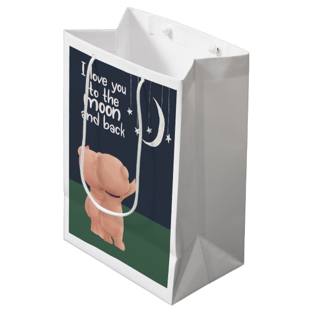 I love you to the moon and back two cute bears medium gift bag (Front Angled)
