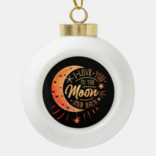I Love You To The Moon Back Black Modern Cute  Ceramic Ball Christmas Ornament