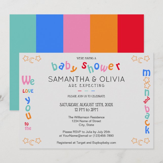 I love you to the moon & back LGBTQ+ Baby Shower I Invitation (Front/Back)