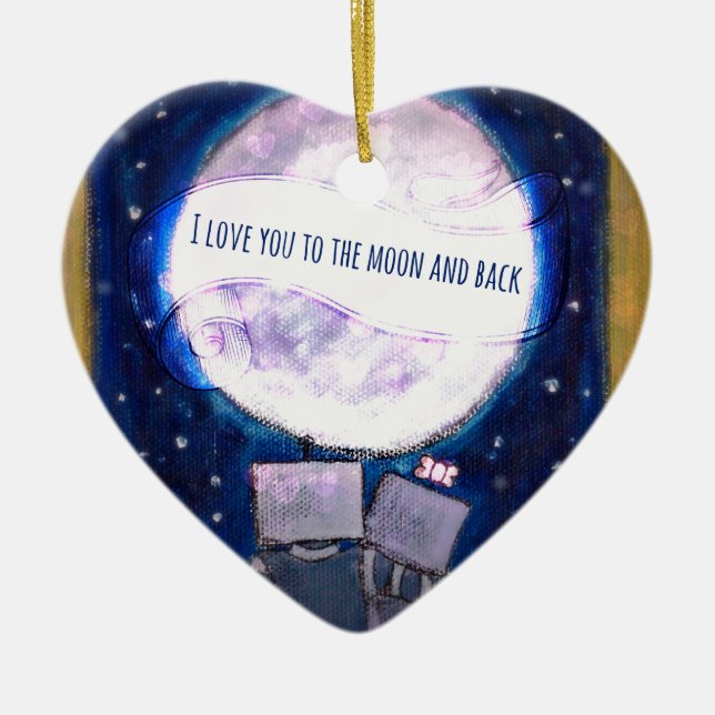 I Love You To The Moon & Back Robots Ceramic Ornament (Front)