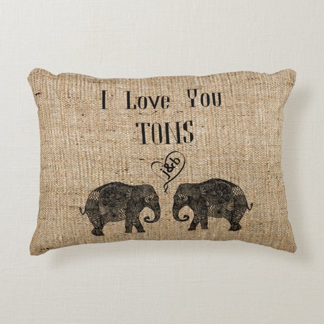 I LOVE YOU TONS/Elephant Art/Wedding Personalized Decorative Pillow (Front)