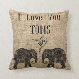 I LOVE YOU TONS/Elephant Art/Wedding Personalized Throw Pillow