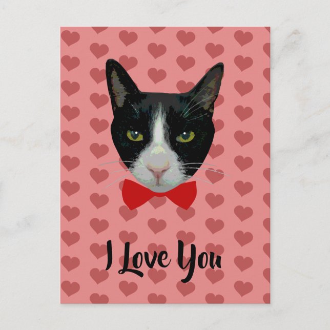 I Love You - Tuxedo Cat with Bow Tie Postcard (Front)