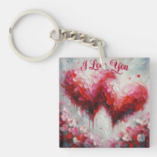 I Love You Two Abstract Hearts Painting Valentine Keychain