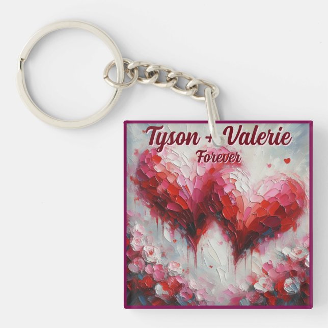 I Love You Two Abstract Hearts Personalized Keychain (Front)