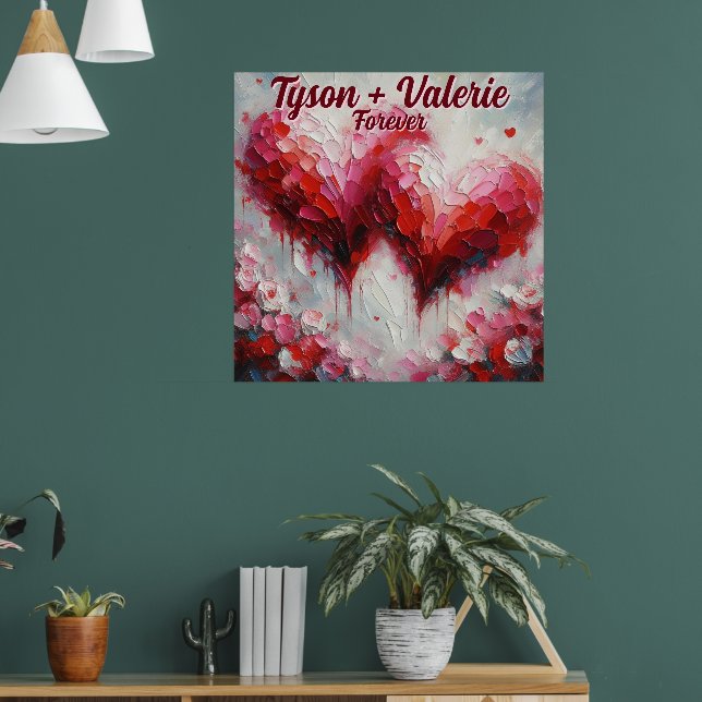 I Love You Two Abstract Hearts Personalized Poster (Living Room 1)