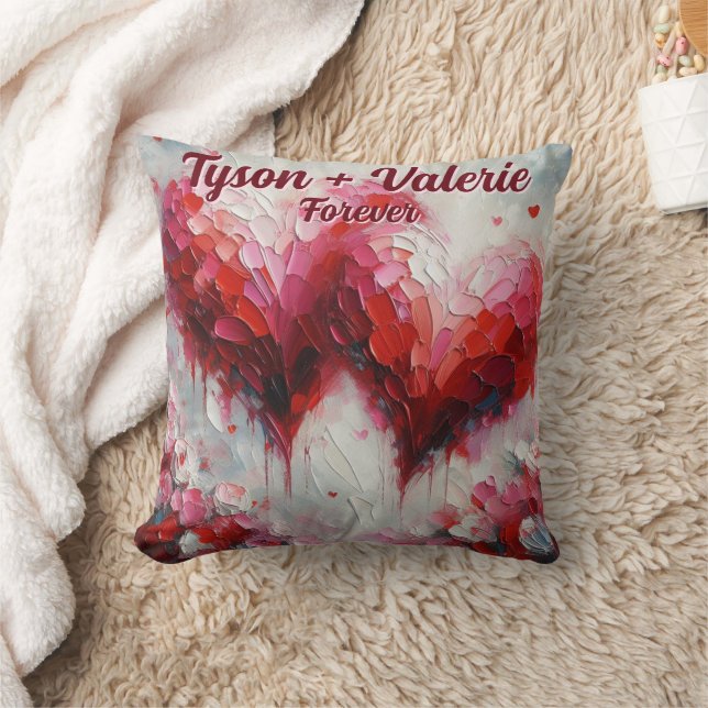 I Love You Two Abstract Hearts Personalized Throw Pillow (Blanket)