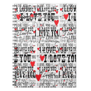I LOVE YOU type Heart Valentine Notebook Journal