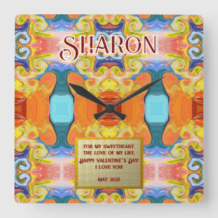 I Love You Unique Abstract Art Deco Marble Square Wall Clock