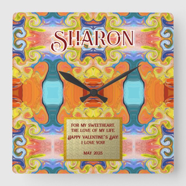  I Love You Unique Abstract Art Deco Marble Square Wall Clock (Front)