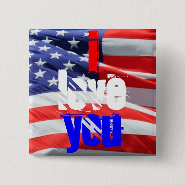I Love You, USA America American Flag Colours 2 Inch Square Button (Front)