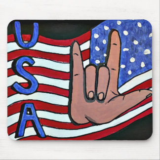 "I Love you USA" ASL Deaf Sign Language Mouse Pad