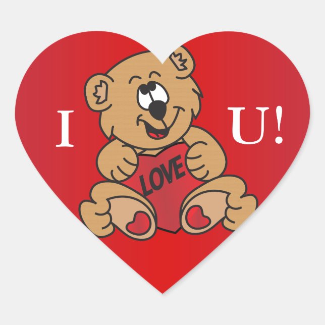 I Love You Valentine Bear Heart Sticker (Front)
