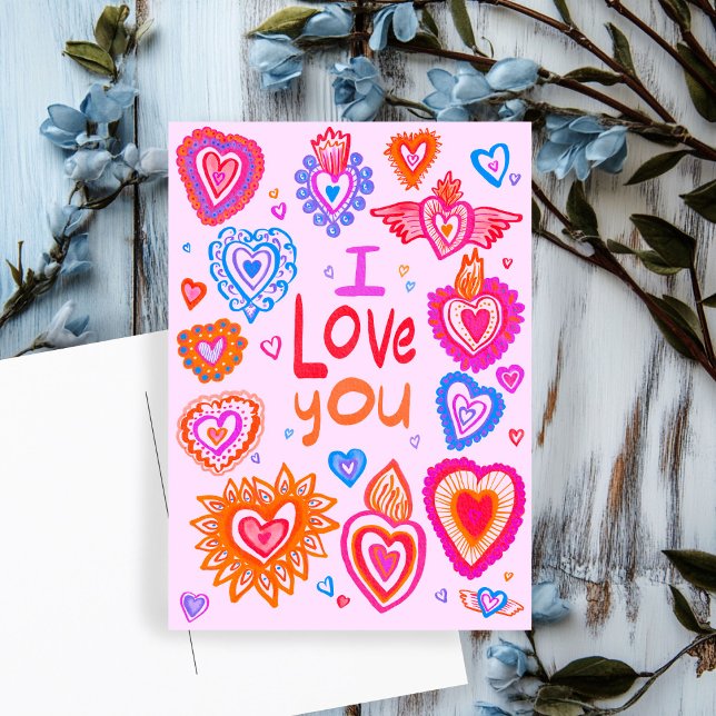 I LOVE YOU Valentine Colourful Whimsical HEARTS Postcard (I LOVE YOU Valentine Colorful Whimsical HEARTS Postcard
)