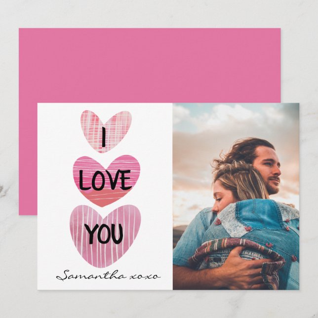 I Love You Valentine Cute Hearts Photo Holiday Card (Front/Back)